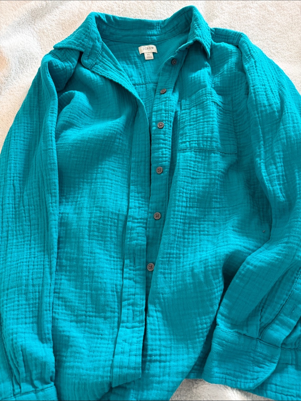 J. Crew Teal Cotton Gauze Button-Down Shirt
